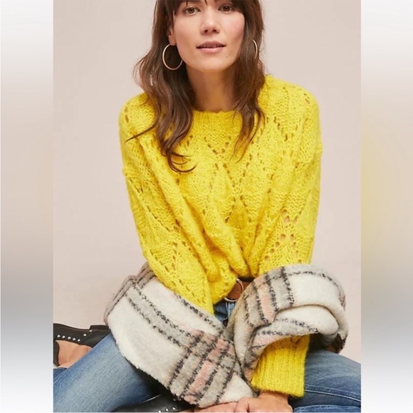 Anthropologie Sleeping On Snow Yellow Crew Neck Alpaca Sweater - Picture 2 of 7